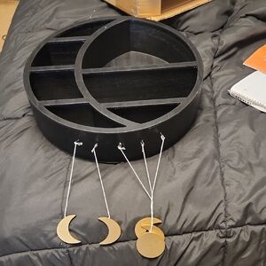 Black and Gold Wall Shelf with Moon Accents